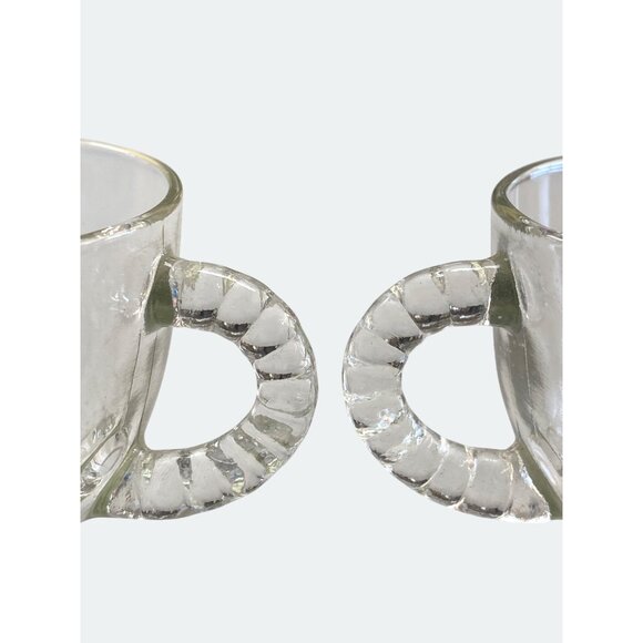 Vintage Clear Glass Tea Cups With Textured Handles Set Of 2 Elegant Design For H - Picture 3 of 4